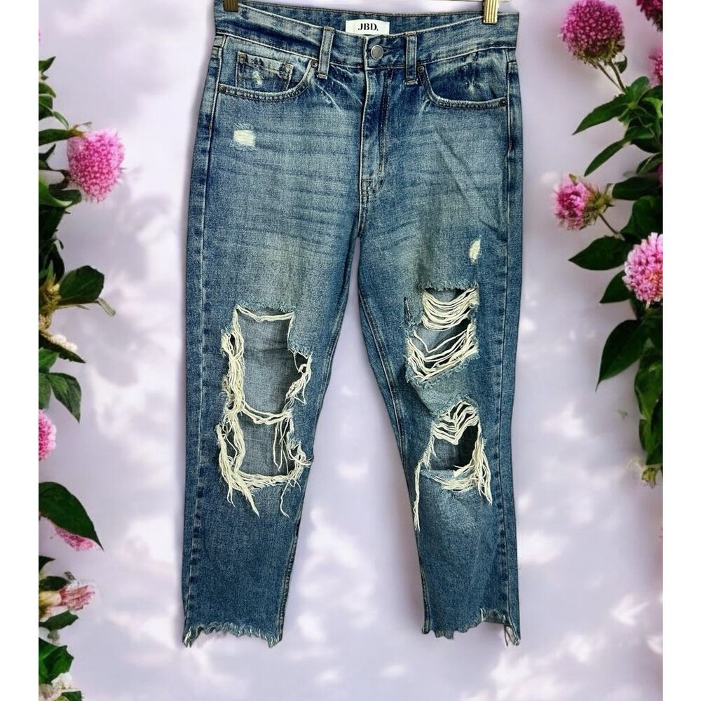 JBD Just Black Denim Women's Jeans Super Distressed Size 26 Straight Leg Raw Hem